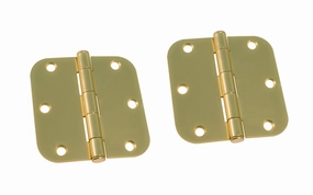 Pair of 3-1/2" Satin Brass Door Hinges - 5/8" Radius