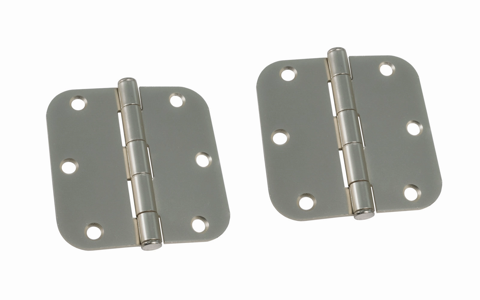 Pair of 3-1/2" Satin Nickel Door Hinges - 5/8" Radius
