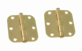 Pair of 3" Satin Brass Door Hinges - 5/8" Radius