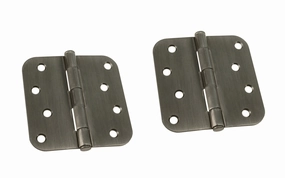 Pair of 4" Antique Nickel Door Hinges - 5/8" Radius
