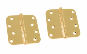 Pair of 4" Bright Brass Door Hinges - 5/8" Radius