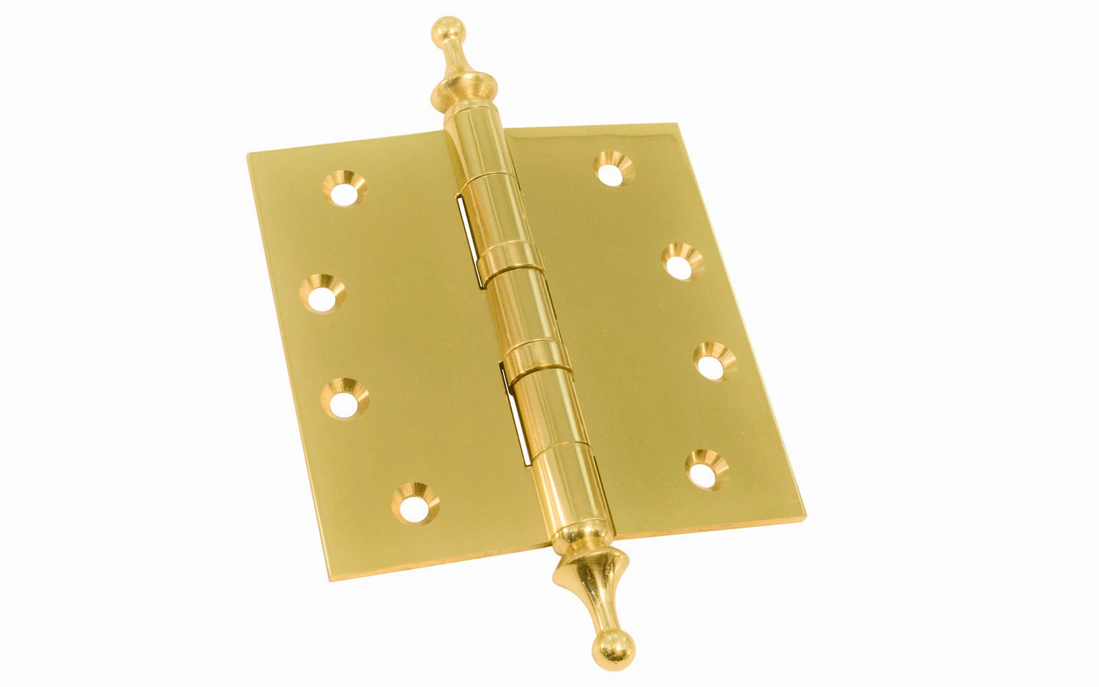 Pair of 4" Solid Brass Door Hinges With Finials