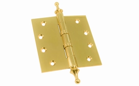 Pair of 4" Solid Brass Door Hinges With Finials