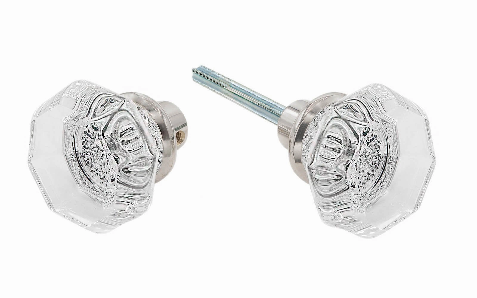 Pair of Octagonal Clear Glass Doorknobs