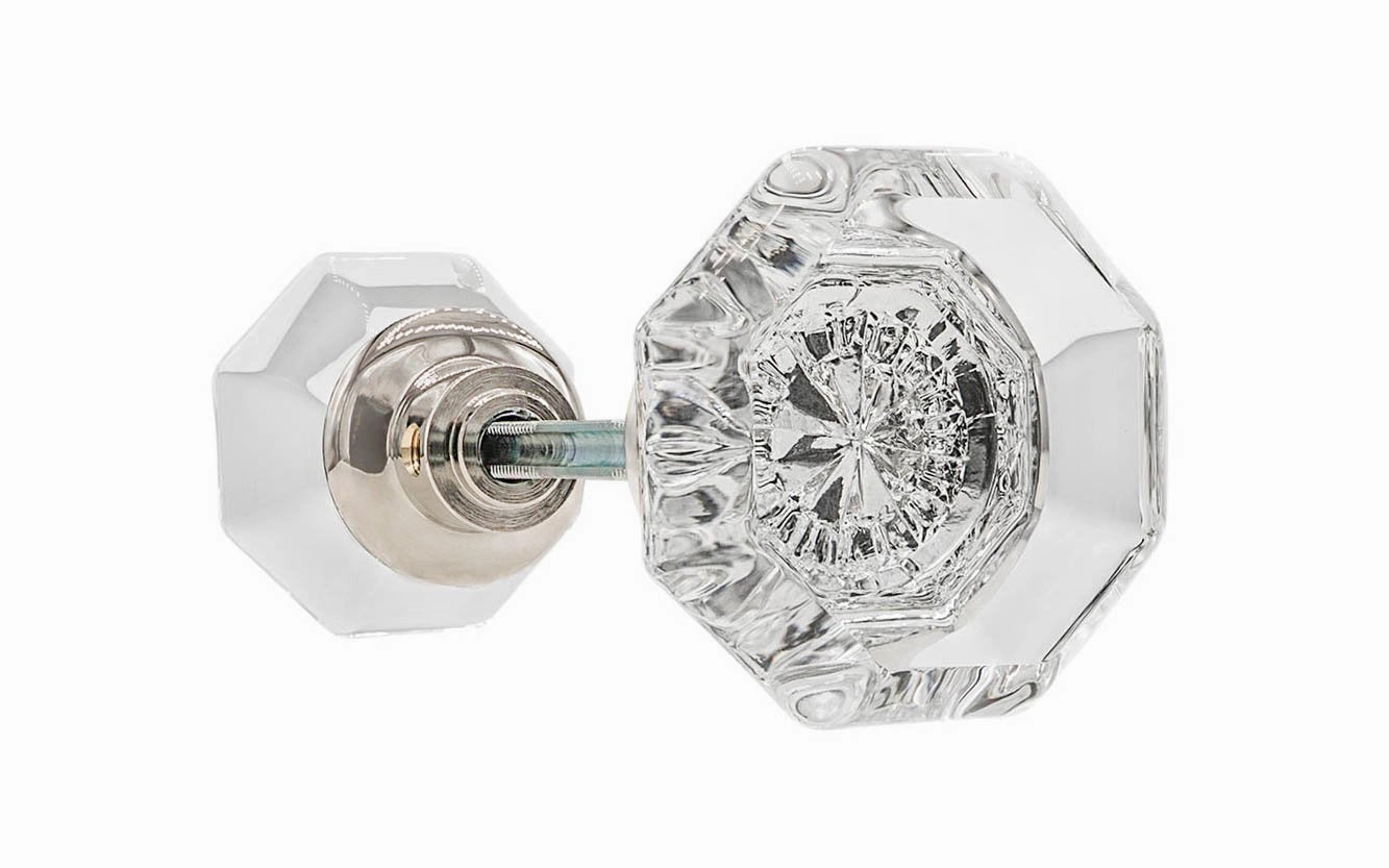 Pair of Octagonal Clear Glass Doorknobs