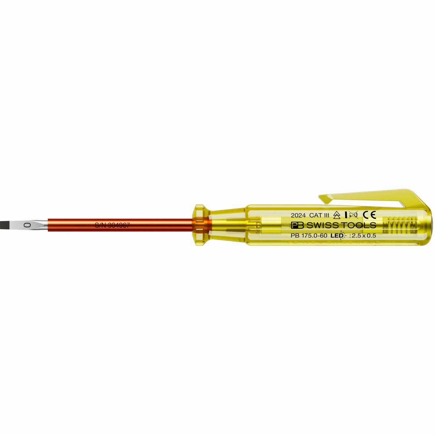 PB Swiss PB 175.0-60 LED CN 100-250 VAC Phase Tester & Slotted Screwdriver, 2.5 x 0.5 mm