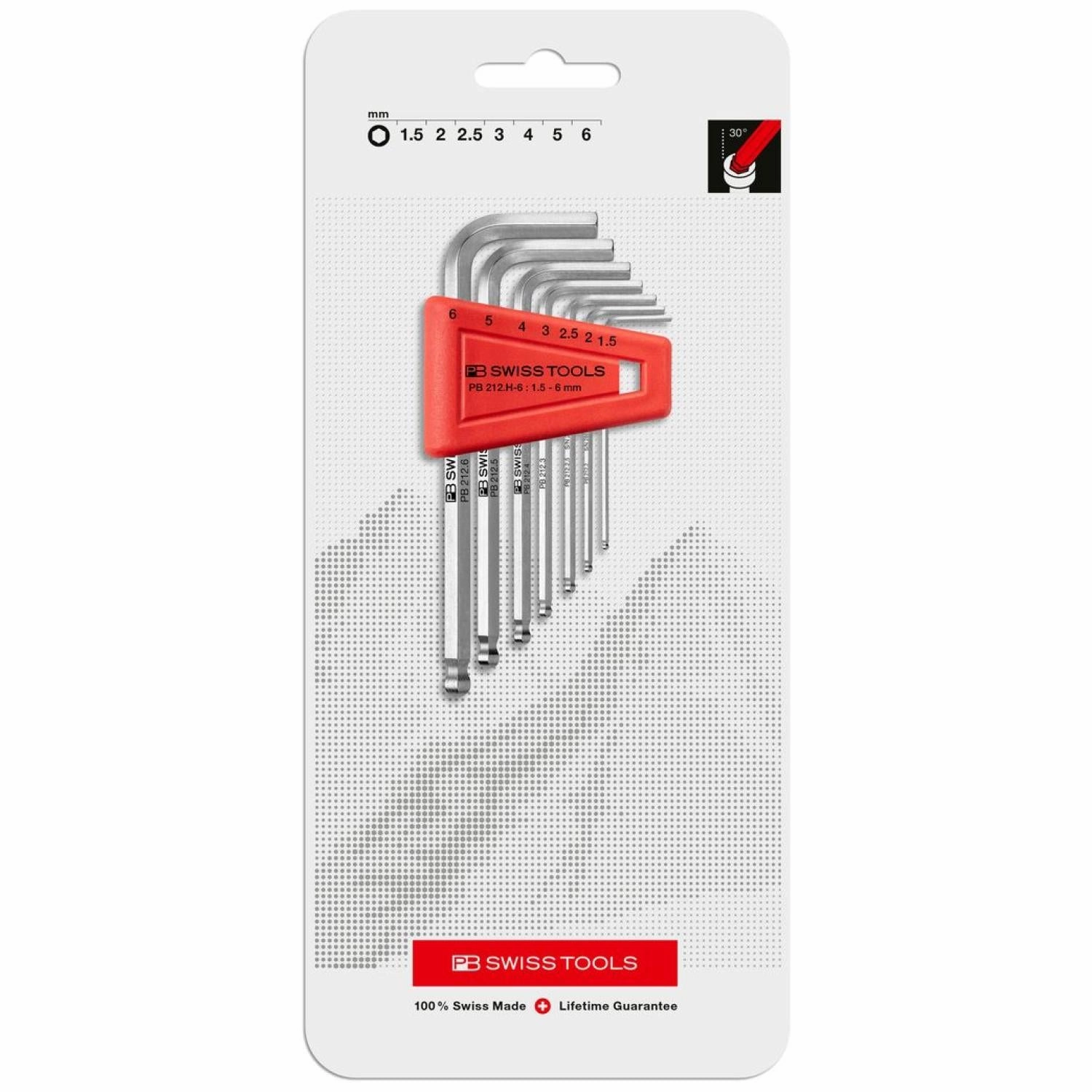 PB Swiss PB 212.H-6 CN Ball Point Hex Key L- Wrench Sets for Hexagon Socket Screws, 7 Pcs
