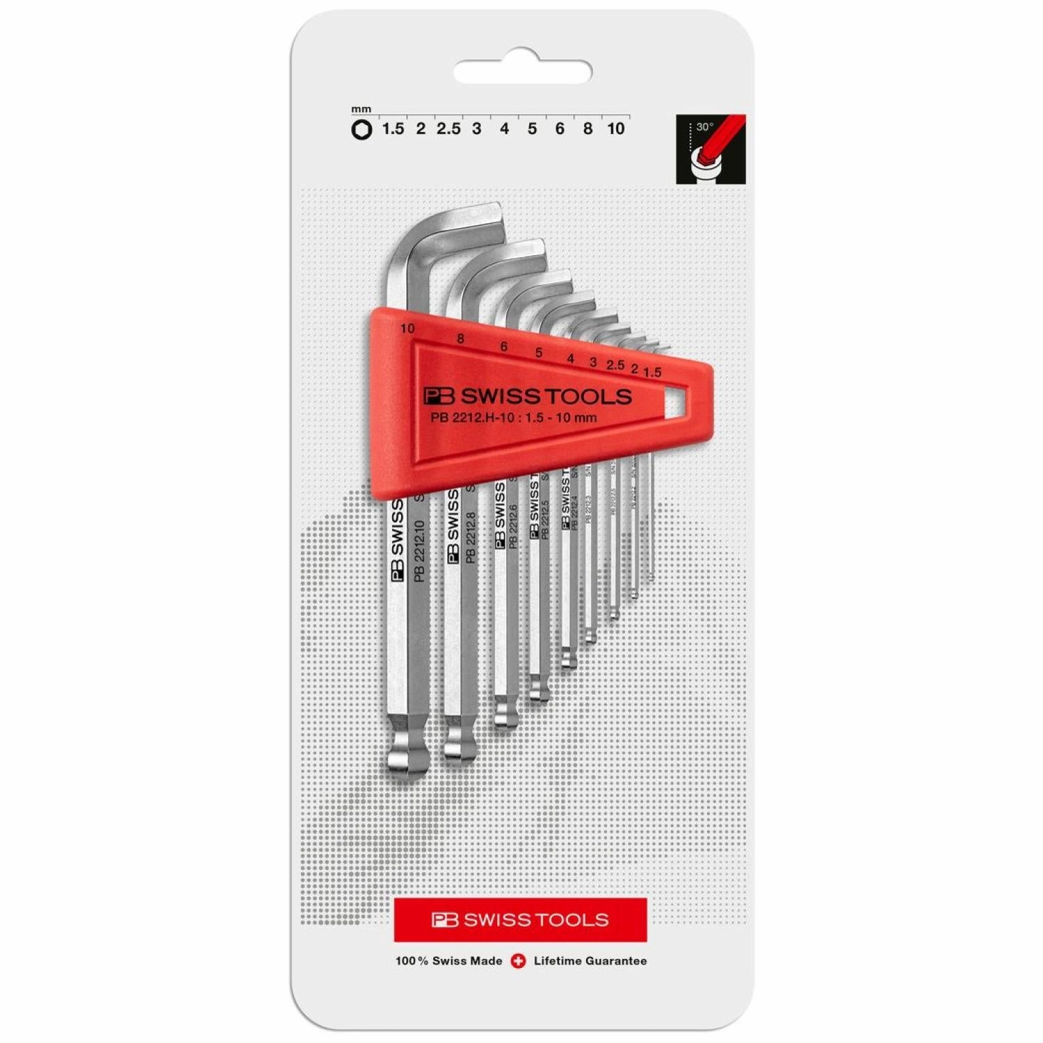 PB Swiss PB 2212.H-10 CN Ballpoint Hex Key L- Wrenches Long, Set in Practical Plastic Holder 9 Pcs
