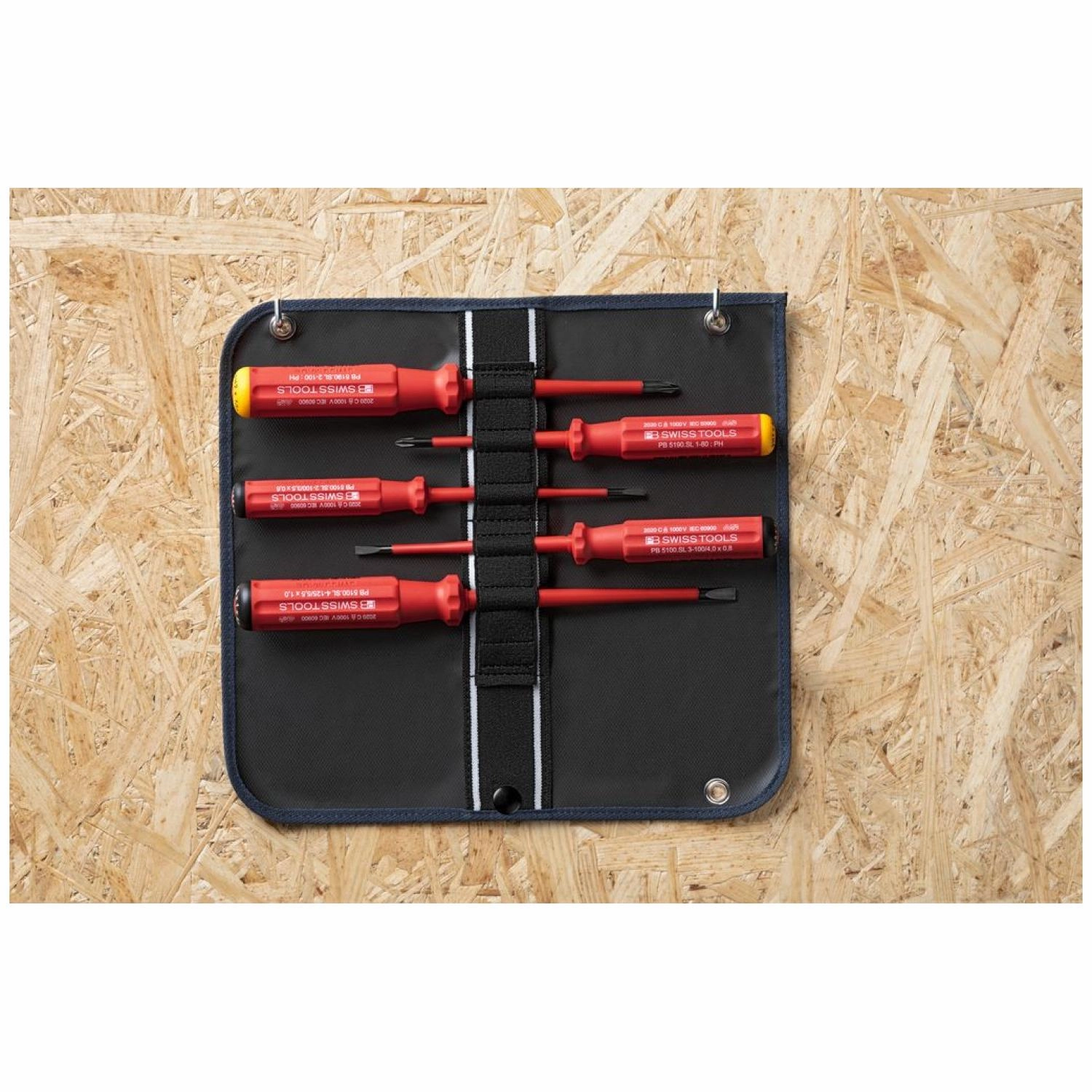 PB Swiss PB 5542.SU SL GY Screwdriver Set Slotted/Phillips in Roll-Up Case with Classic VDE Handle, 5 Pcs