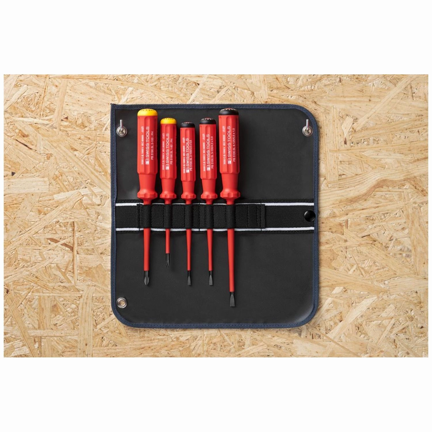 PB Swiss PB 5542.SU SL GY Screwdriver Set Slotted/Phillips in Roll-Up Case with Classic VDE Handle, 5 Pcs
