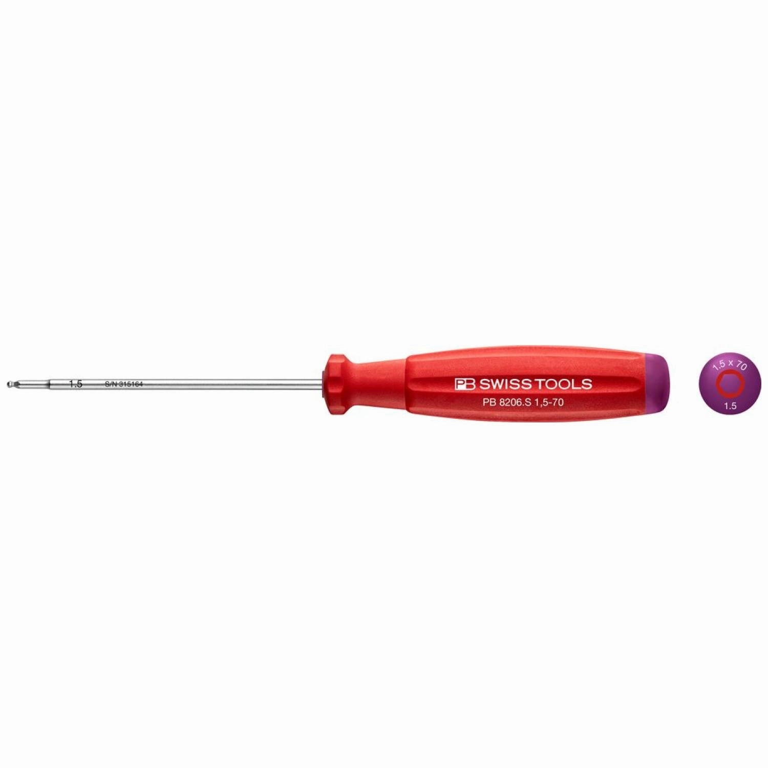 PB Swiss PB 8206.S1,5-70 Screwdrivers for Hexagon Socket Screws, Ballpoint, L - 147 mm