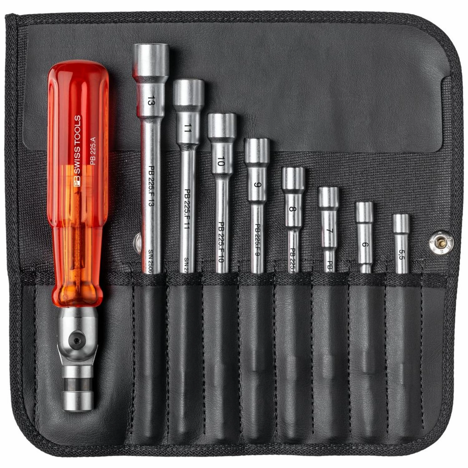 PB Swiss Tools PB 226 Classic articulated handle, set with interchangeable blades in a compact imitation leather roll-up case