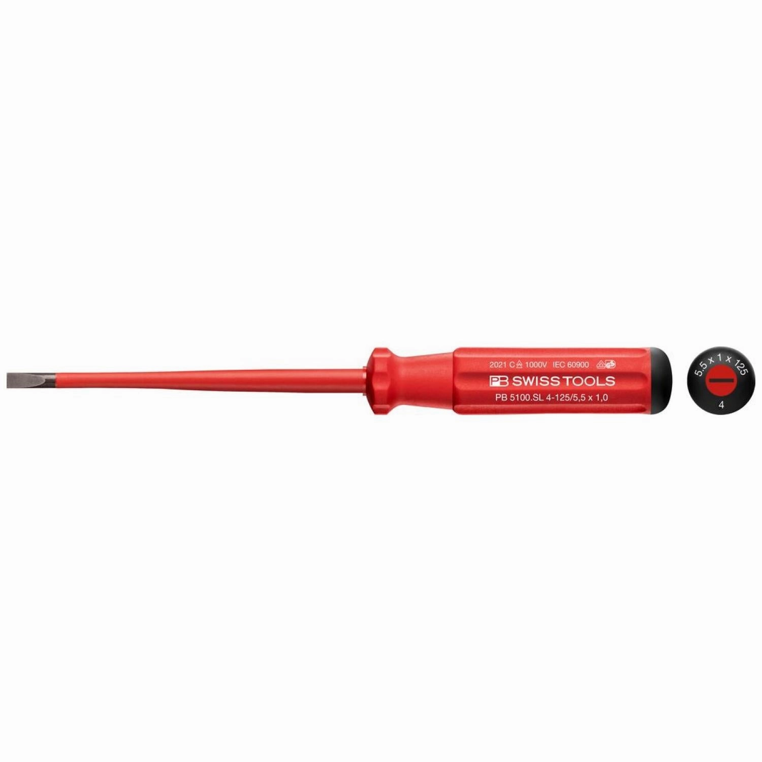 PB Swiss Tools PB 5100.SL 4-125/5.5 Classic VDE Insulated Screwdriver, Slim 5.5 x 125mm
