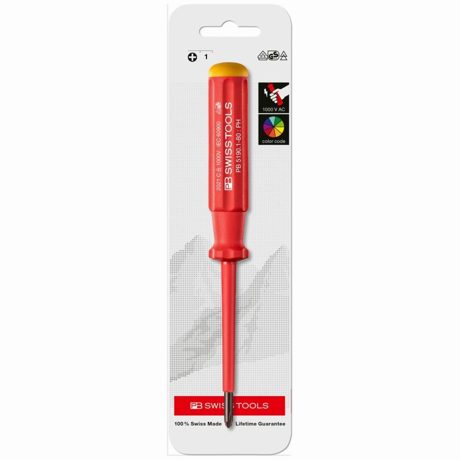 PB Swiss Tools PB 5190.1-80 Classic VDE Screwdriver Phillips Size PH1