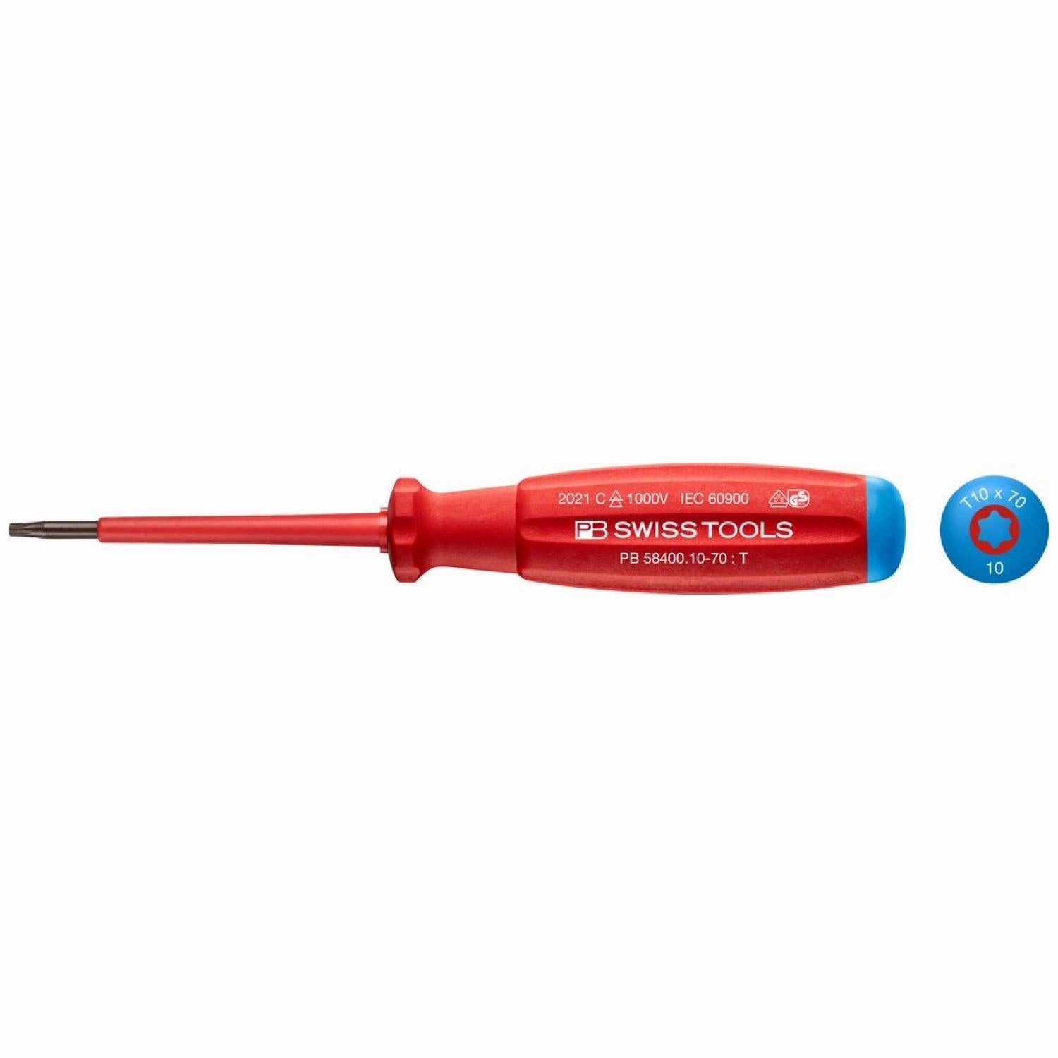 PB Swiss Tools PB 58400.10-70 Torx SwissGrip VDE Screwdriver, T10 x 70mm, Insulated