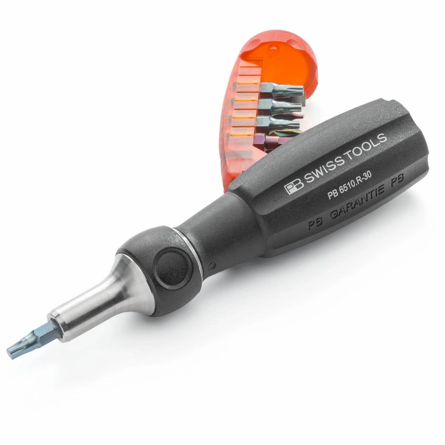PB Swiss Tools PB 6510.R-30 Insider Pro Ratchet  ratchet handle with integrated bit magazine and 10 PrecisionBits C6