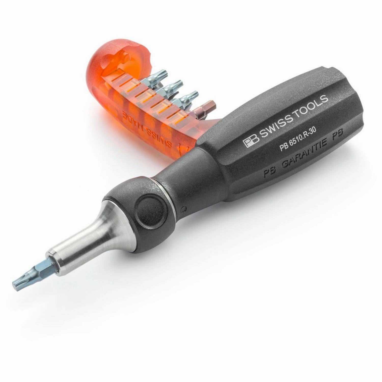 PB Swiss Tools PB 6510.R-30 Insider Pro Ratchet  ratchet handle with integrated bit magazine and 10 PrecisionBits C6