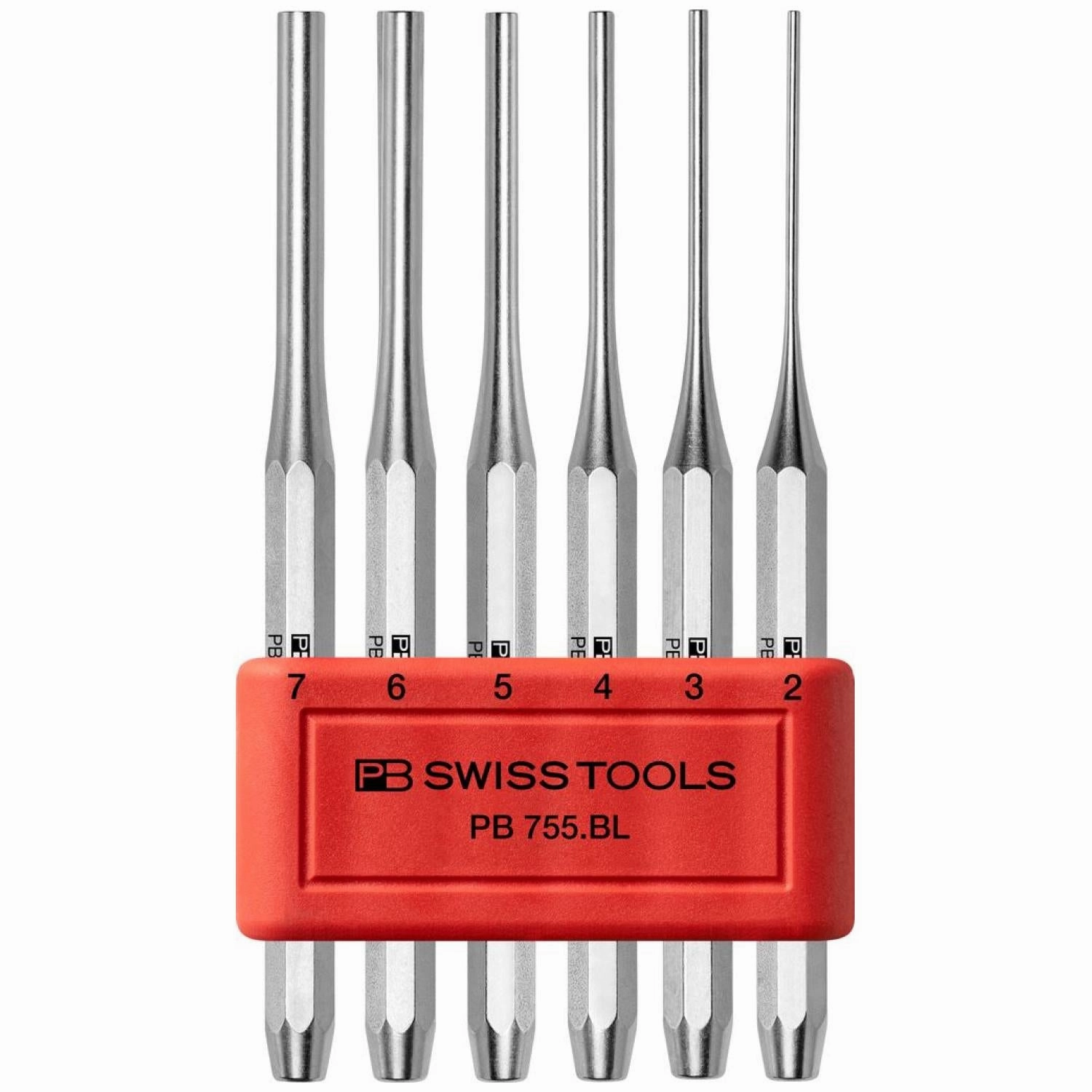 PB Swiss Tools PB 755.BL Parallel Pin Punch Set Octagonal Shaft 6-Piece 2-7 mm