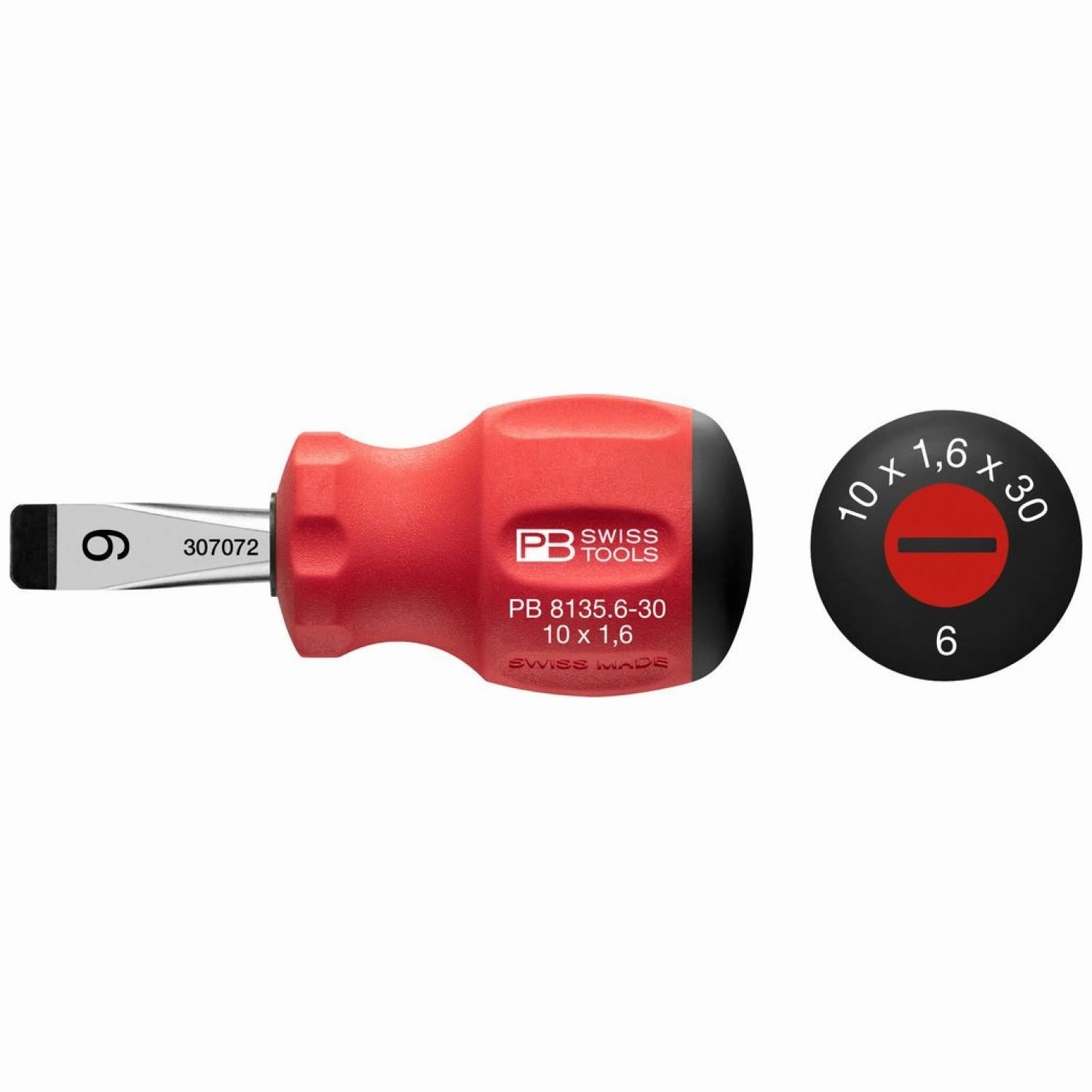 PB Swiss Tools PB 8135.6-30 Slotted Swiss Grip Stubby Screwdrivers, 6mm x 30mm