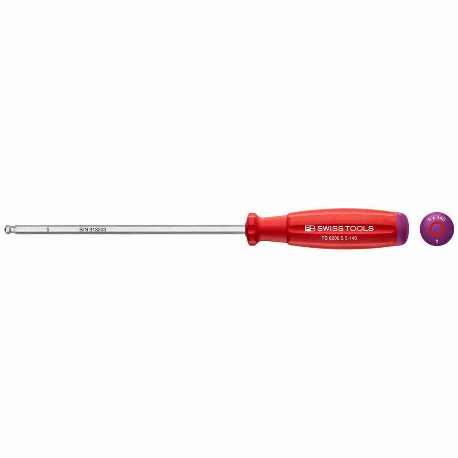 PB Swiss Tools PB 8206.S5-140 SwissGrip Screwdrivers with Ball Point, Hex, 5 x 140mm