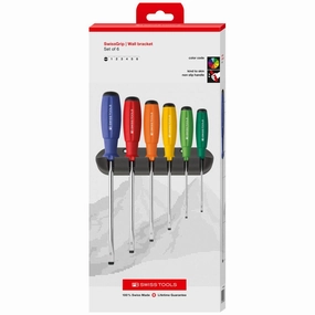 PB Swiss Tools PB 8240.RB CBB Rainbow SwissGrip Screwdriver Set, Slotted, 6 pcs w/ Wall Mount