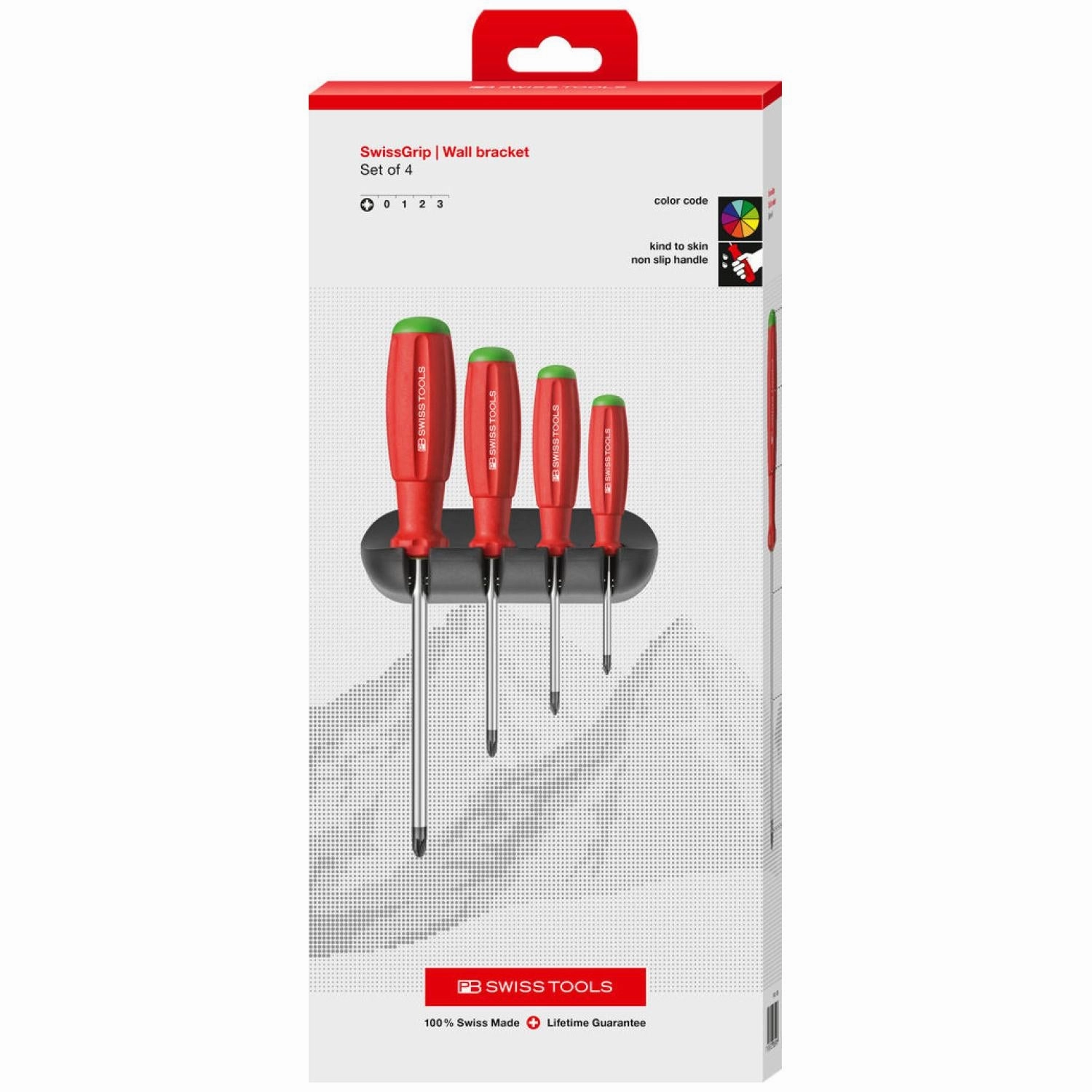 PB Swiss Tools PB 8243.CBB SwissGrip Screwdriver Set, Pozidriv, 4 pcs w/ Wall Holder