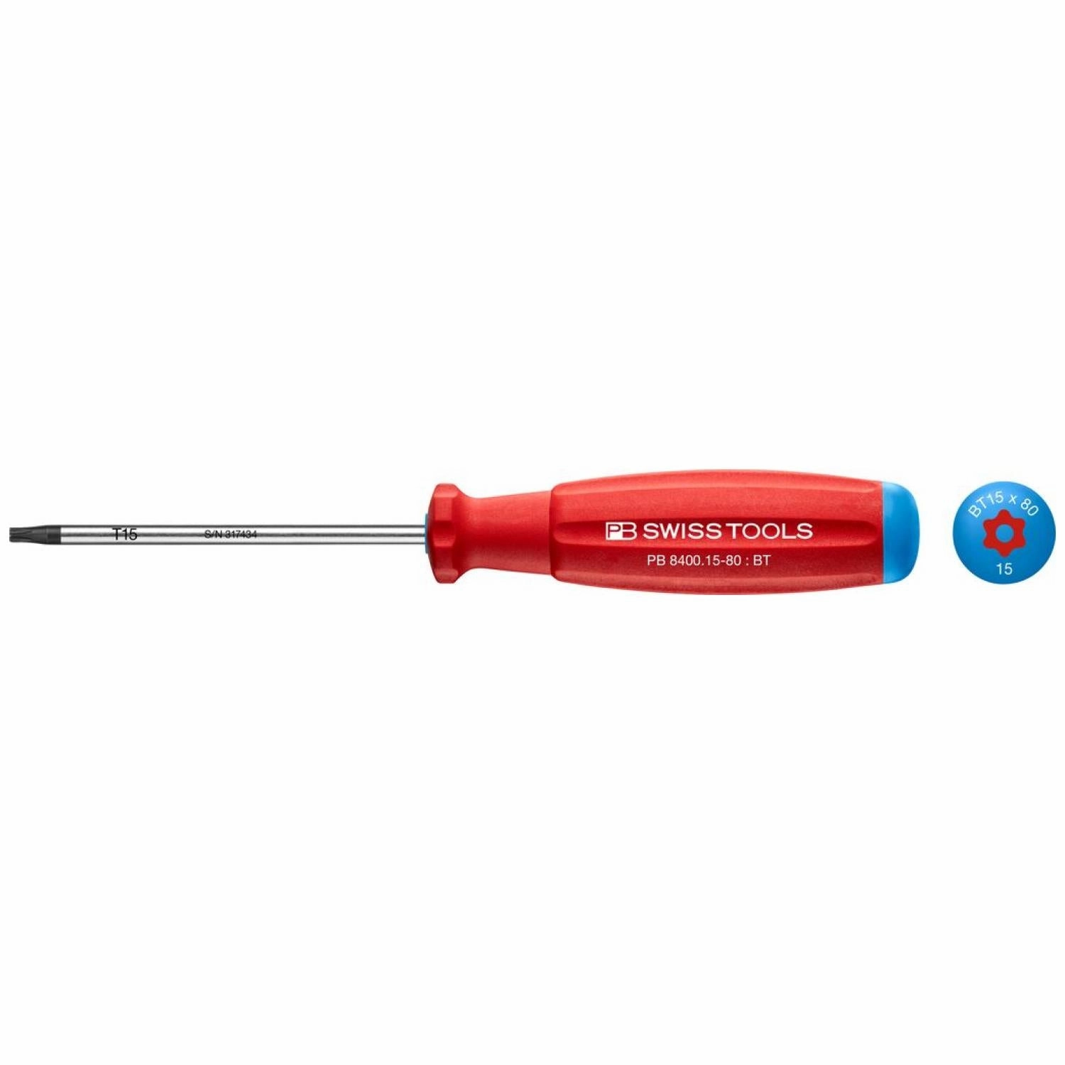 PB Swiss Tools PB 8400.B 15-80 * SwissGrip screwdriver, TORX with bore hole, size T15