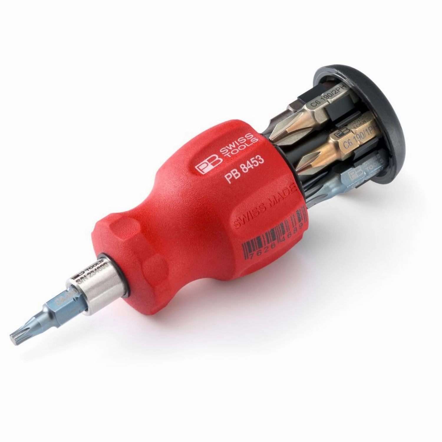 PB Swiss Tools PB 8453.CBB Insider Stubby - SwissGrip 1/4" bit holder with 6 Precision Bits in the handle