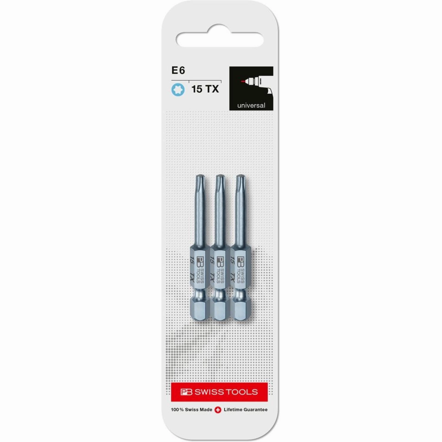 PB Swiss Tools PB E6.400/15 CN3 PrecisionBit, Design E 6.3 TORX , Size 15 , 3 Piece - 1/4 Inch
