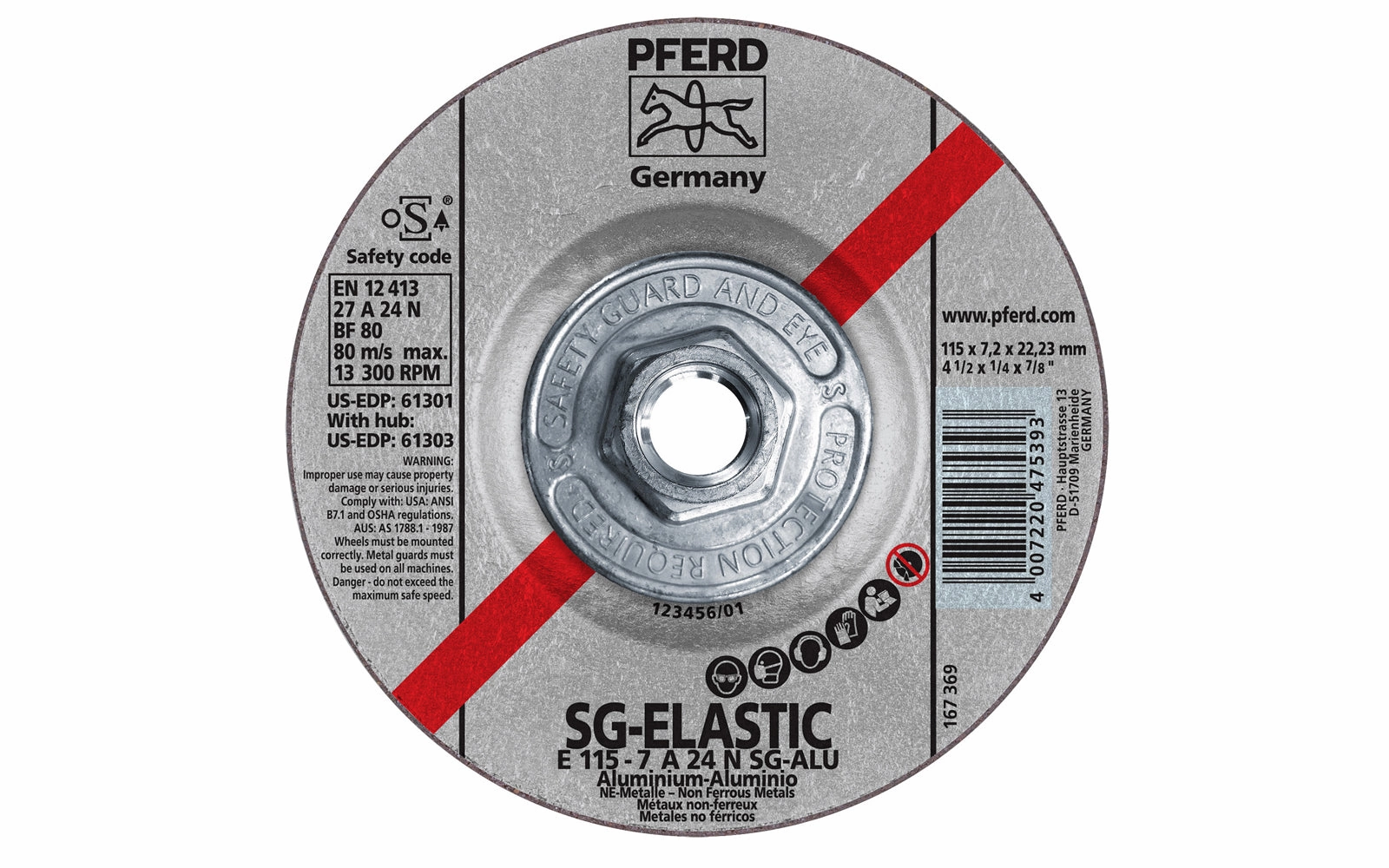 Pferd 4-1/2" Aluminum Grinding Wheel - 1/4" Thick ~ 5/8-11" Thread