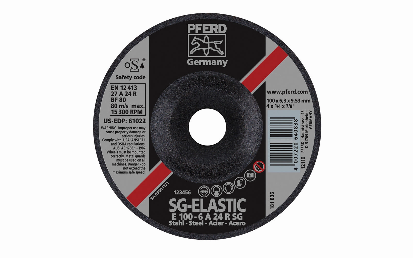 Pferd 4" Grinding Wheel - 1/4" Thick ~ 3/8" Arbor