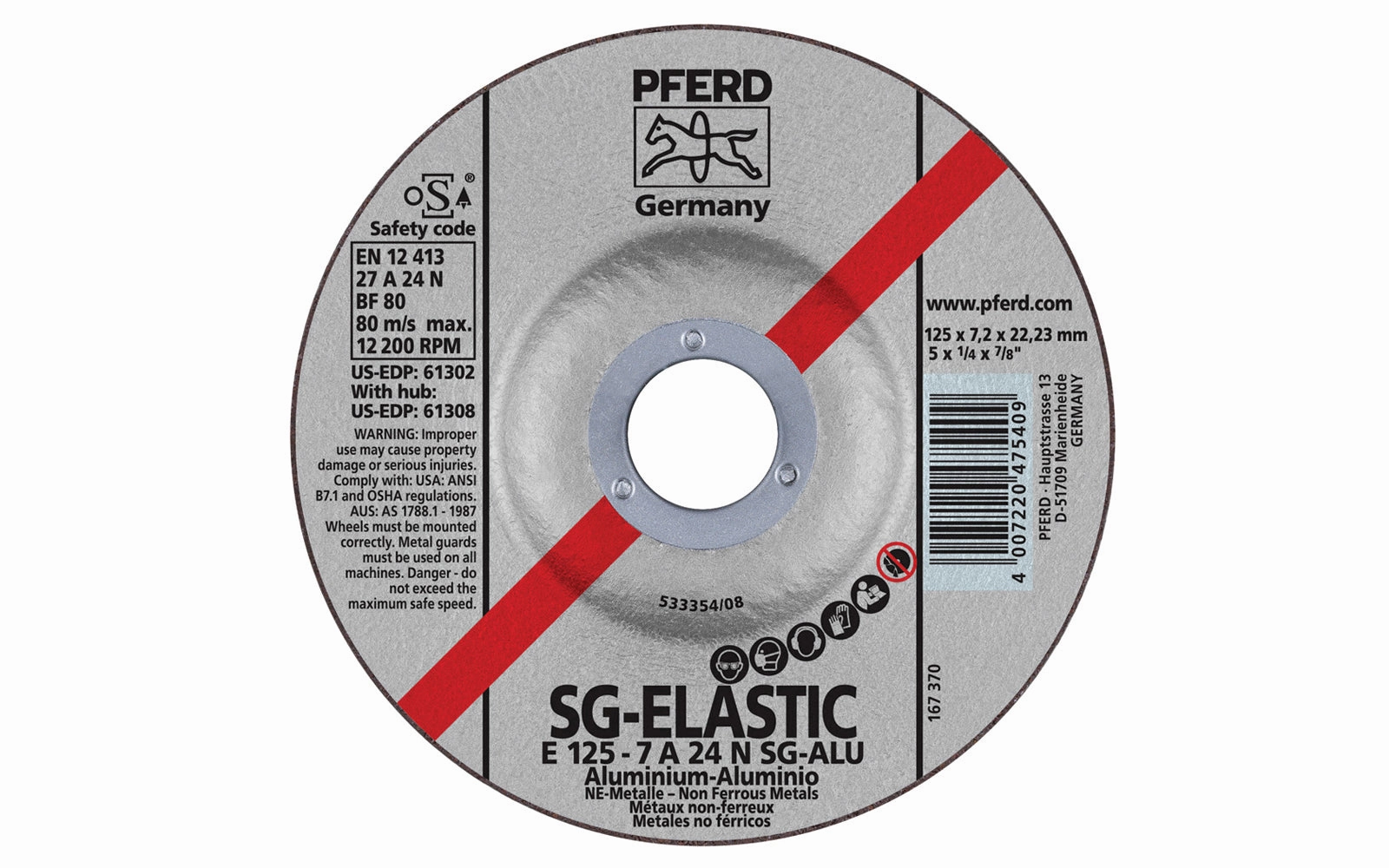 Pferd 5" Aluminum Grinding Wheel - 1/4" Thick ~ 7/8" Arbor