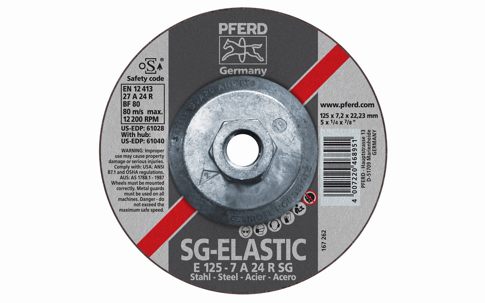 Pferd 5" Grinding Wheel - 1/4" Thick ~ 5/8-11 Thread