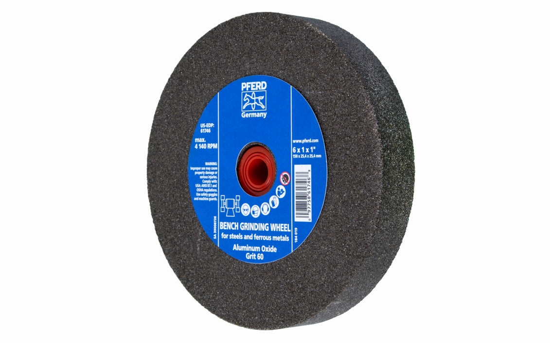 Pferd 6" Aluminum Oxide Bench Grinding Wheel ~ 1" Thick - 60 Grit