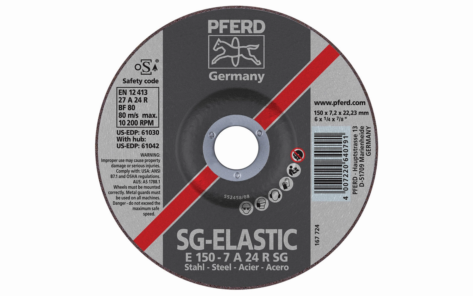 Pferd 6" Grinding Wheel - 1/4" Thick ~ 7/8" Arbor
