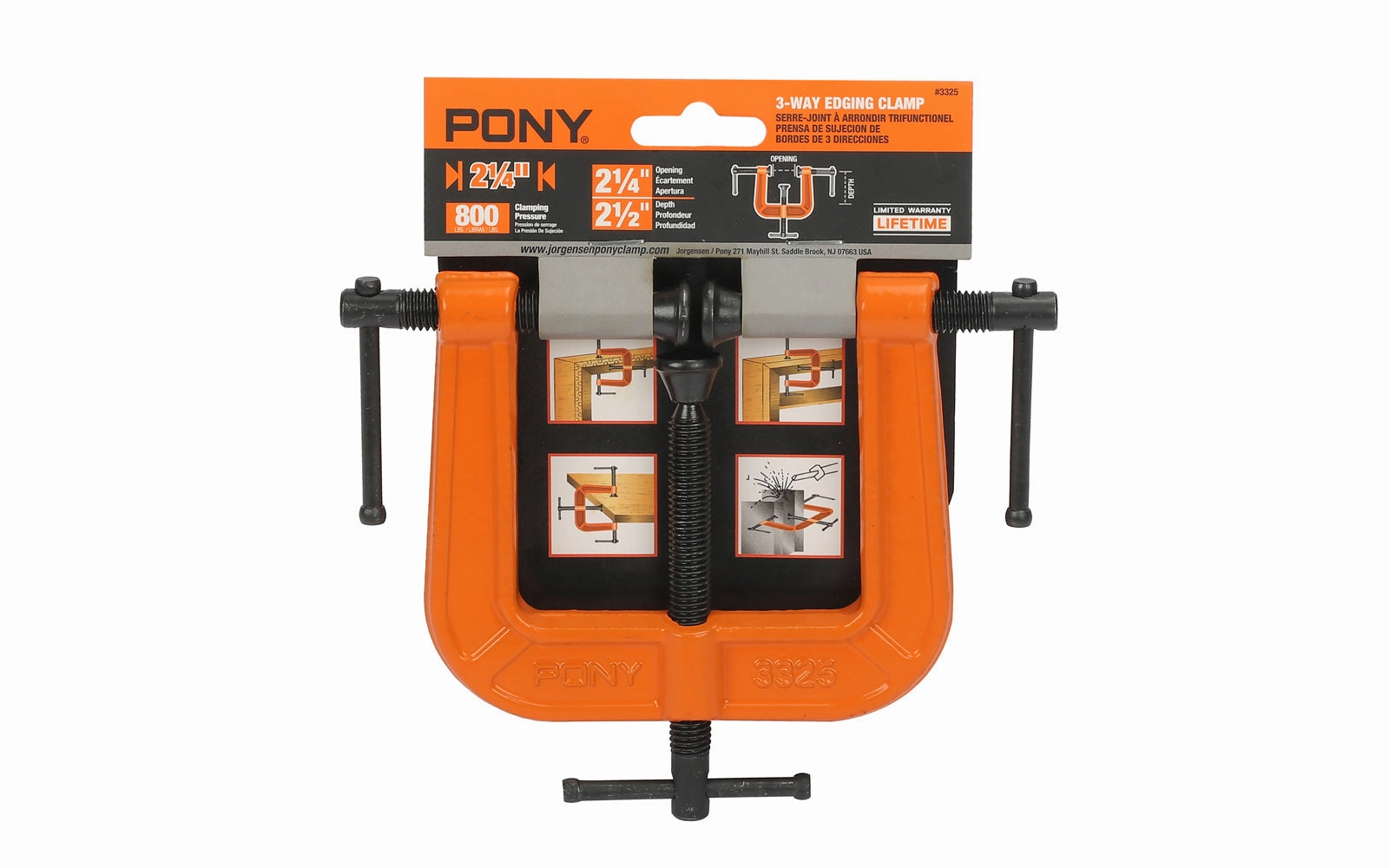 Pony 3-Way Edging Clamp ~ 2-1/4" Opening - 2-1/2" Depth