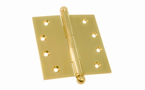Single 4" Solid Brass Door Hinge With Ball Tip Finials