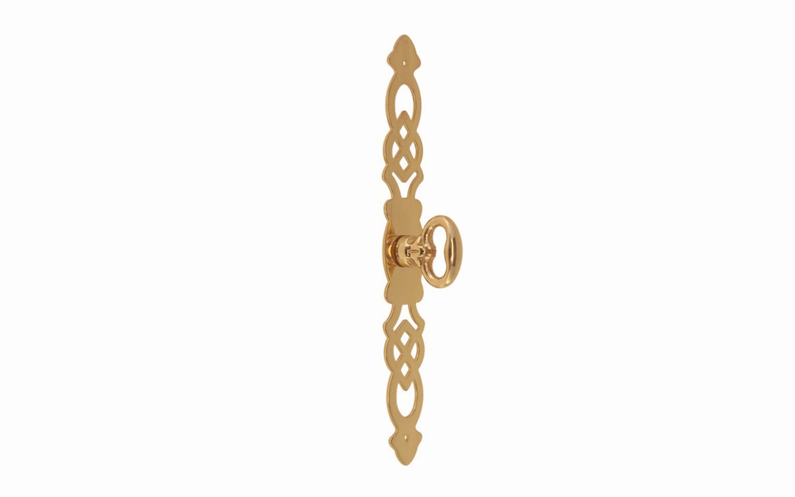 Solid Brass Chippendale-Style Cabinet Door Pull with 5-1/4" Backplate