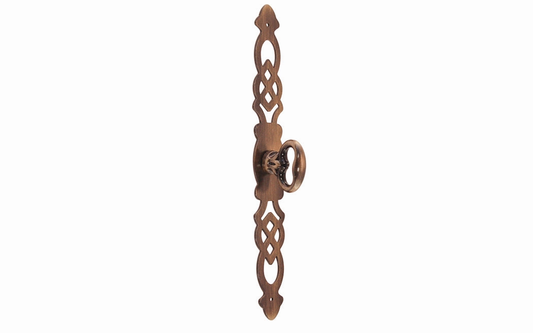 Solid Brass Chippendale-Style Cabinet Door Pull with 6-3/4" Backplate