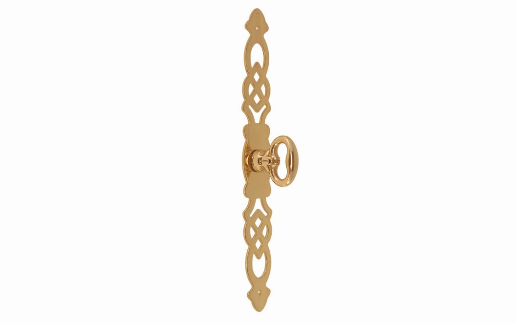 Solid Brass Chippendale-Style Cabinet Door Pull with 6-3/4" Backplate