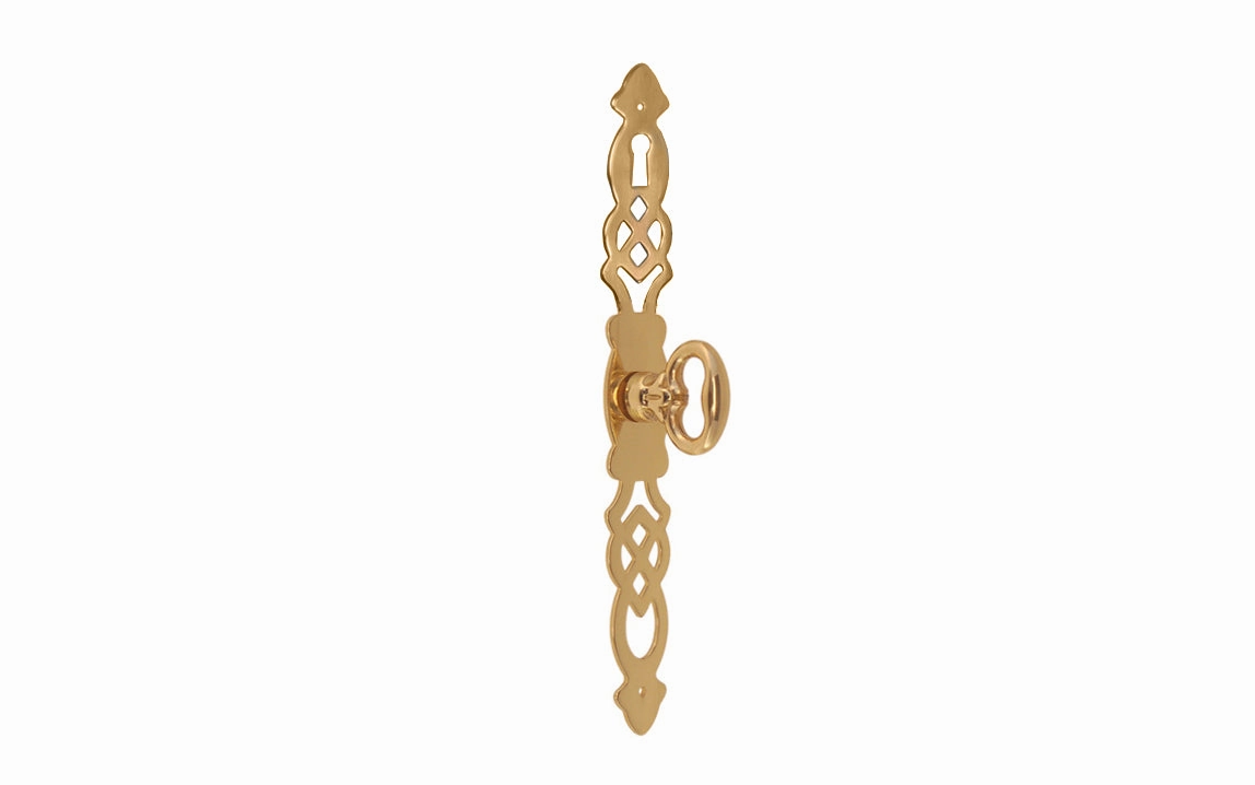Solid Brass Chippendale-Style Keyhole Cabinet Door Pull with 6-3/4" Backplate