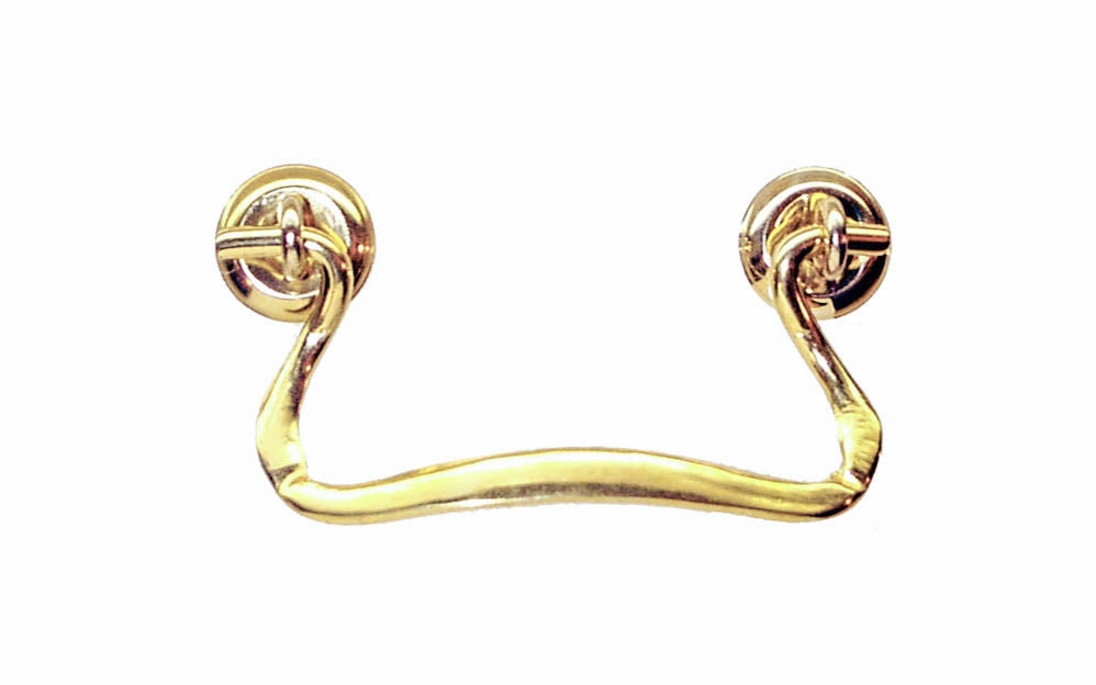 Solid Brass Drop Pull With Contoured Handle ~ 3" On Centers