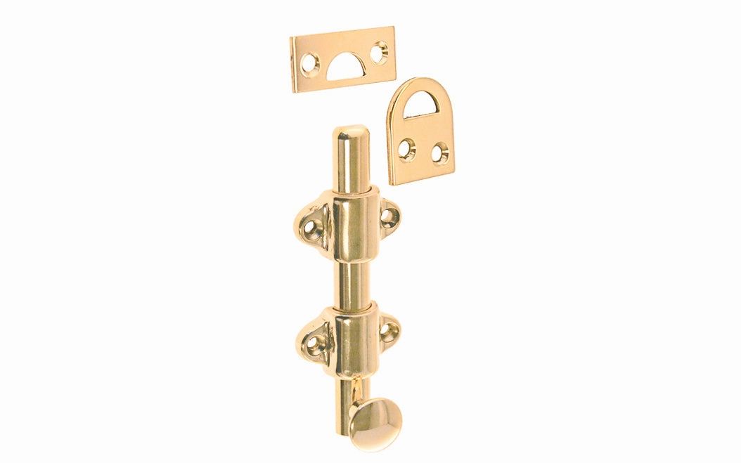 Solid Brass Medium-Duty Surface Bolt - 4" Long