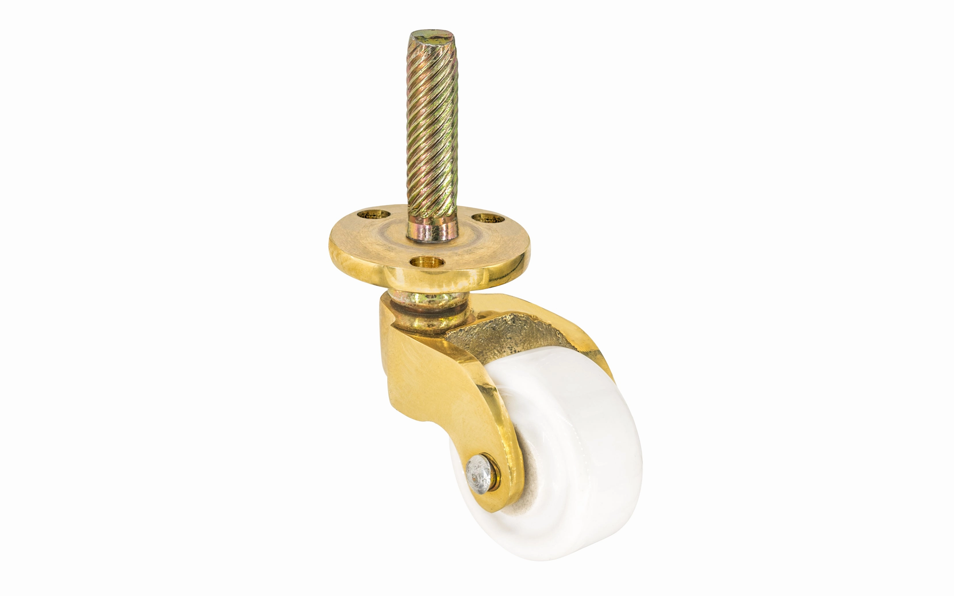 Solid Brass Stem & Plate Caster With Porcelain Wheel ~ 1-1/8" Wheel