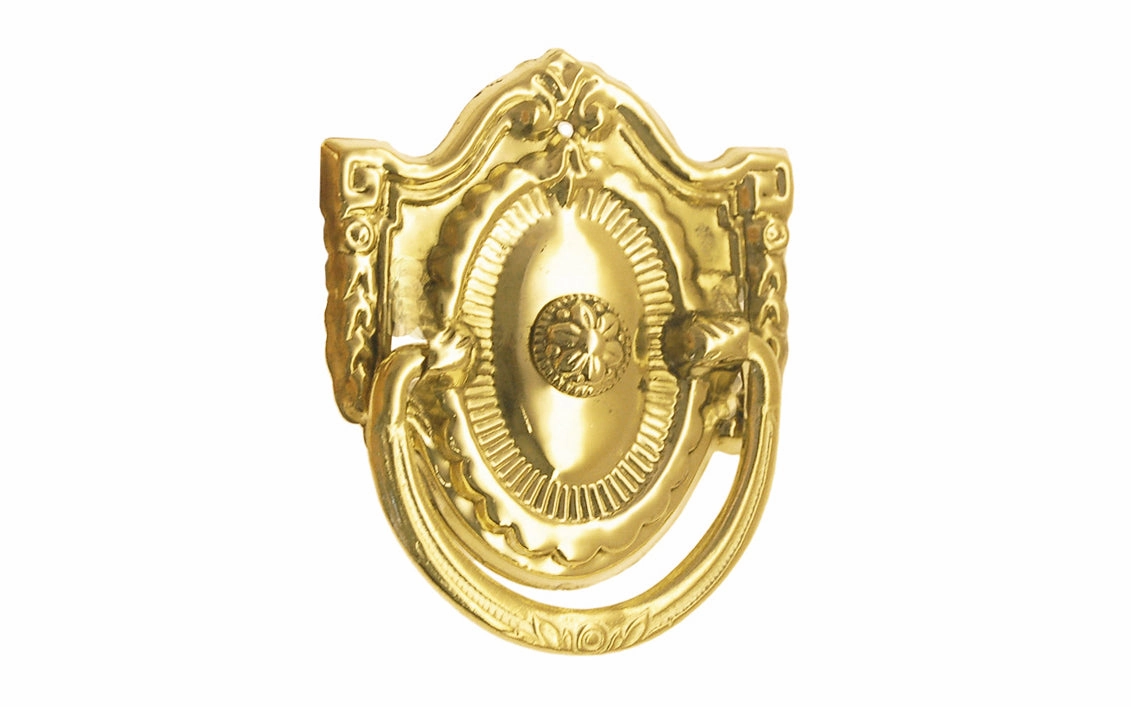 Stamped Brass Colonial Revival-Style Drop Pull ~ 2-1/8" x 2-1/4"