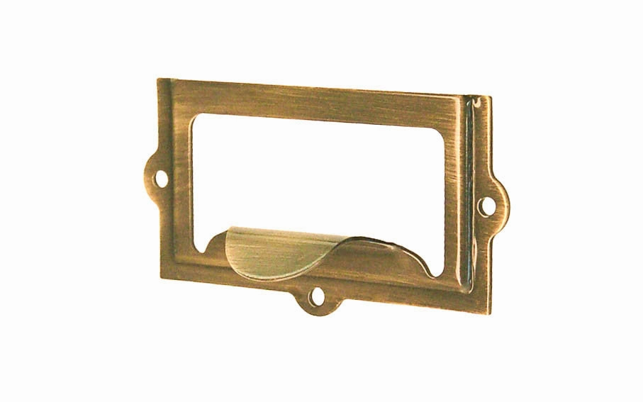 Stamped Brass Label Holder with Pull ~ 2-3/8" x 1-1/4"