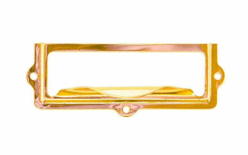 Stamped Brass Label Holder with Pull ~ 2-7/8" x 1"