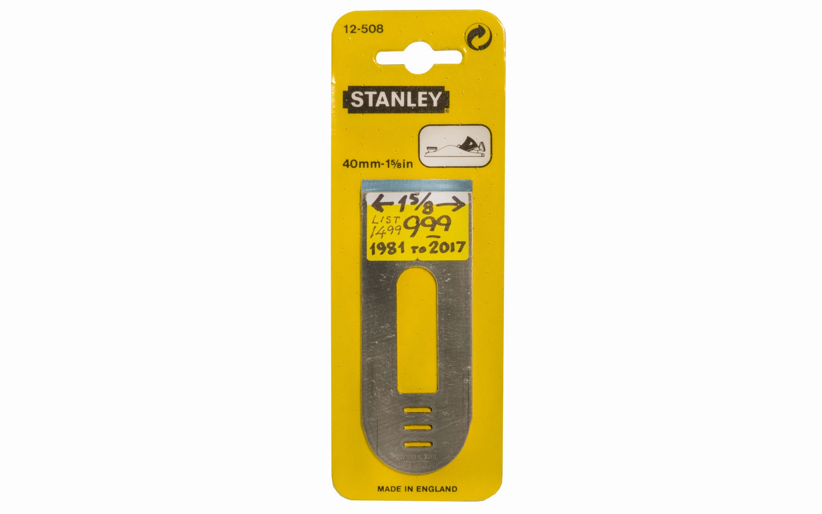 Stanley 1-5/8" (40 mm) Replacement Plane Iron - 12-508 - Made in England