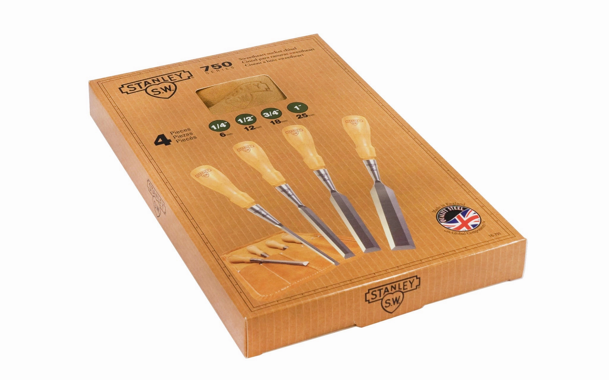 Stanley 4-Piece Sweetheart Socket Chisel Set with Leather Pouch