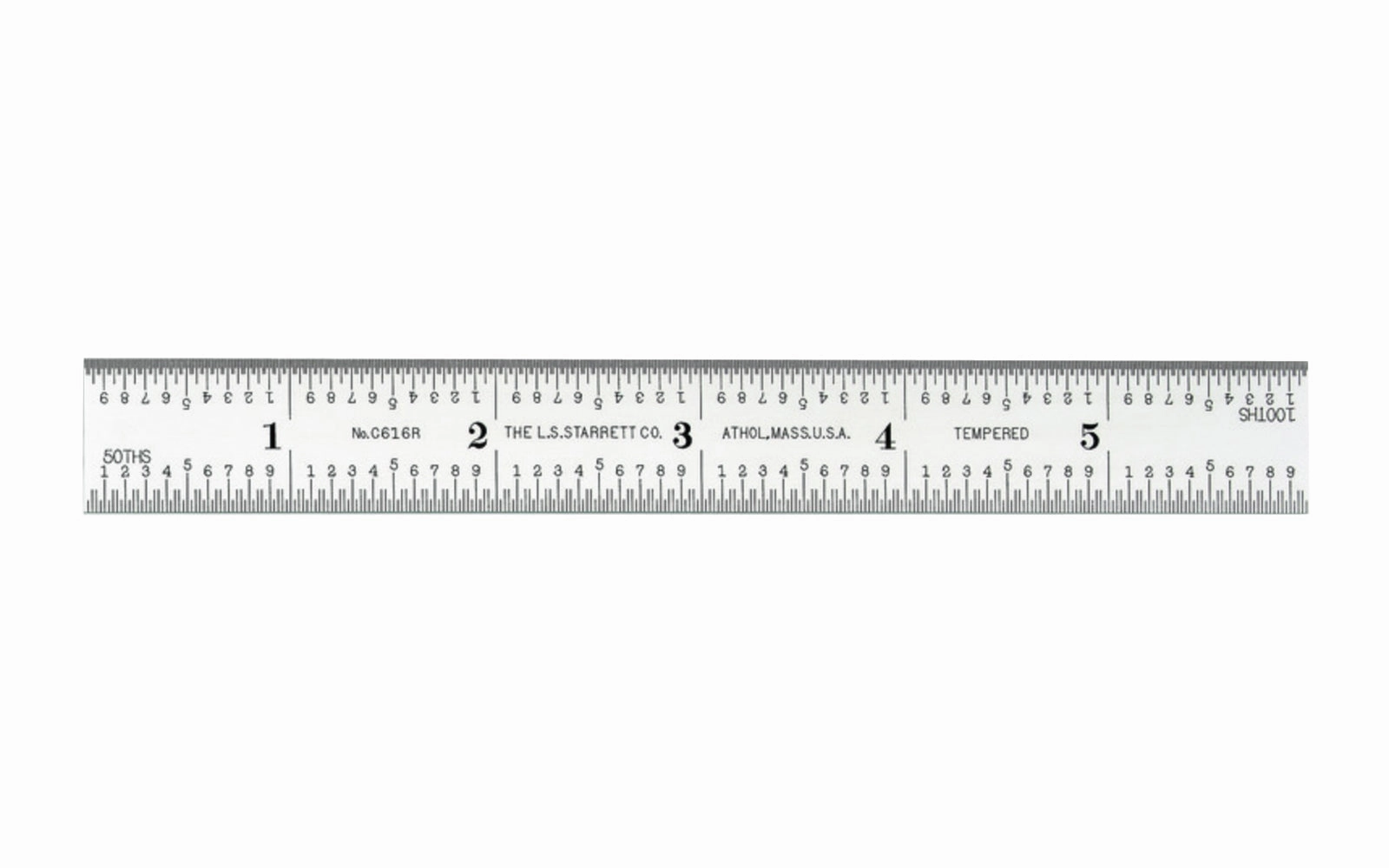 Starrett 6" Rule - 1/50", 1/100", 1/32", 1/64", 16R Grads